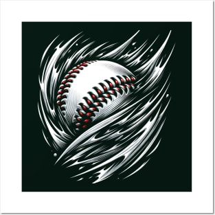 High-Speed Heater: Dynamic Baseball Swirl Tee Posters and Art